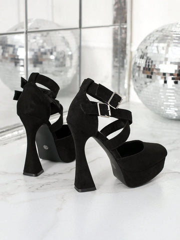 Women's Black High Platform Thick Heel Sexy & Versatile Runway