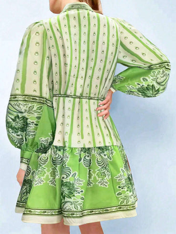 Women's Bohemian Floral Print Long Sleeve Casual Shirt, Fashion Autumn Top