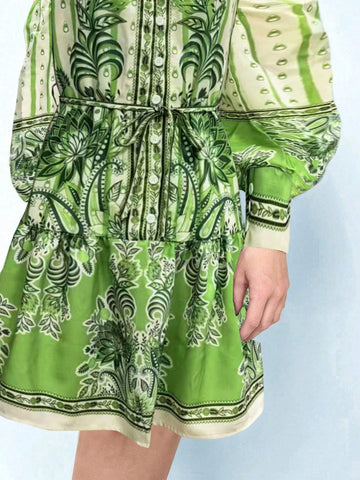 Women's Bohemian Floral Print Long Sleeve Casual Shirt, Fashion Autumn Top