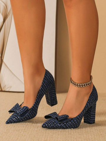 Women's Bow-Knot Thick Heels Shoes, Fashion Comfortable