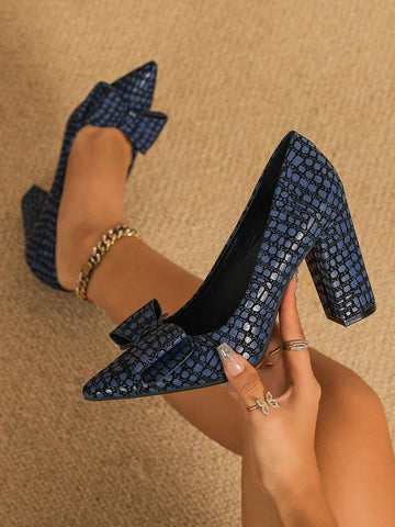 Women's Bow-Knot Thick Heels Shoes, Fashion Comfortable