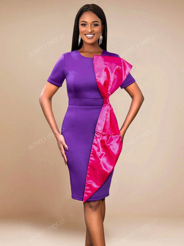 Women's Bow Decor Round Neck Fitted Dress