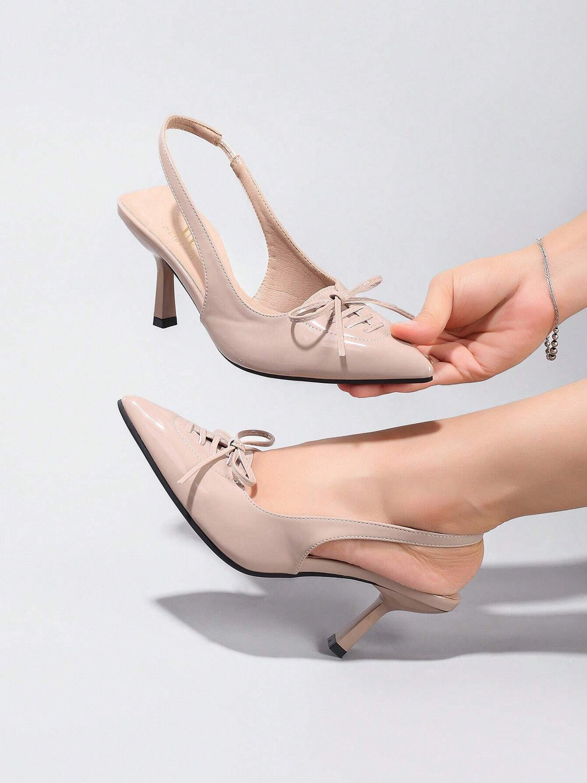 Women's Bowknot Pointed Toe High Heel Pumps, Glossy PU Leather Lace Up Elegant
