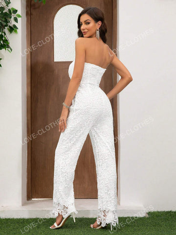 Women's Breast Wrapped Lace Sleeveless Elegant Jumpsuit High Waisted Wide Leg Pants Skirt Others