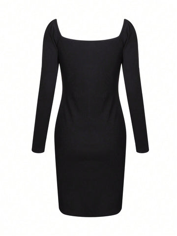 Women's Bubble Sleeve Bodycon Dress With Rhinestone Detail