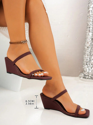 Women's Burgundy Fashionable High Heel Square Toe Ankle Strap Platform Sandals, Summer