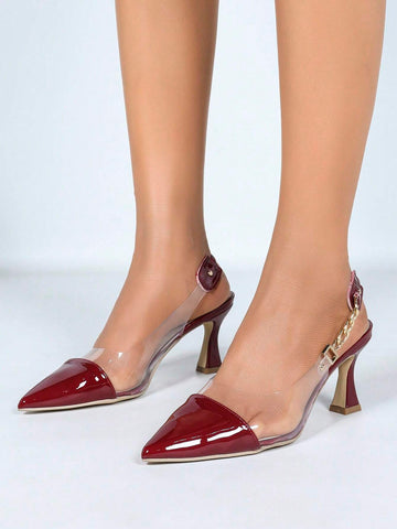 Women's Burgundy Pointed Toe Stilettos, Comfortable Versatile Fashionable Sexy Elegant