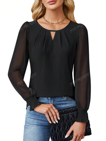 Women's Business Casual Sheer Long Sleeve Top, Basic Fashion Work Shirt For 2024, Autumn