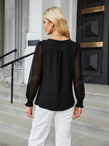 Women's Business Casual Sheer Long Sleeve Top, Basic Fashion Work Shirt For 2024, Autumn