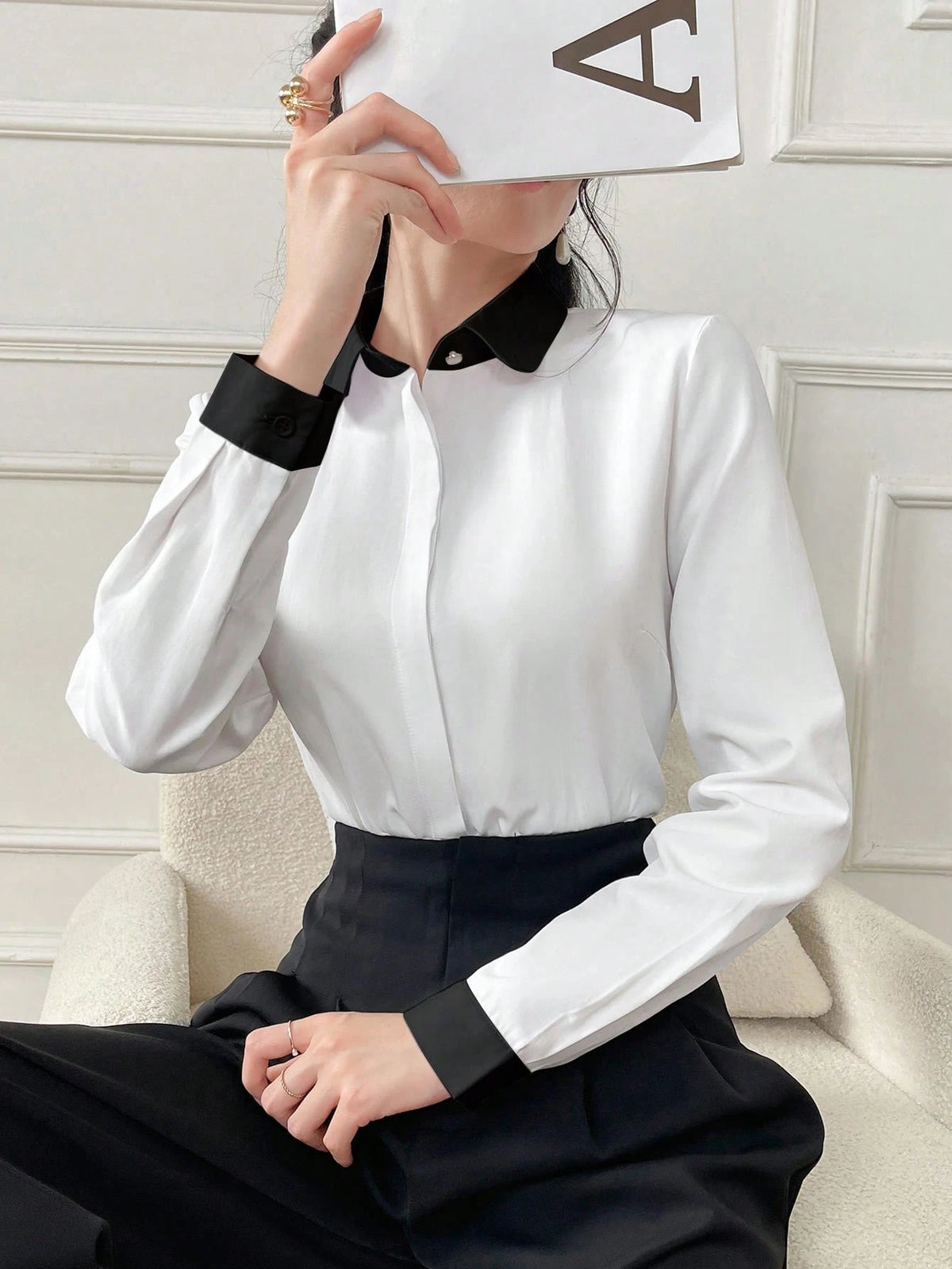 Women's Business Commuting All-Match Solid Color Shirt Office Interview