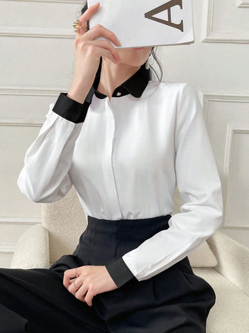 Women's Business Commuting All-Match Solid Color Shirt Office Interview