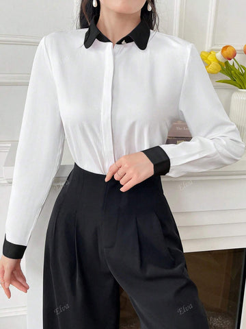 Women's Business Commuting All-Match Solid Color Shirt Office Interview