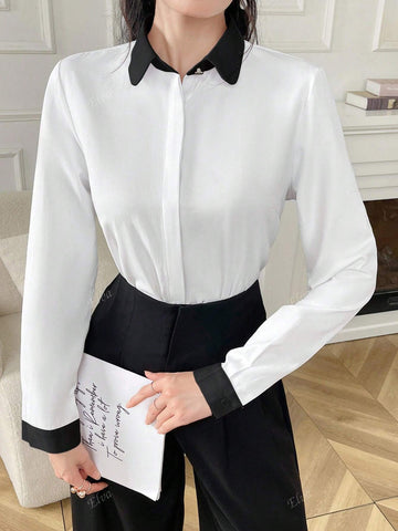 Women's Business Commuting All-Match Solid Color Shirt Office Interview