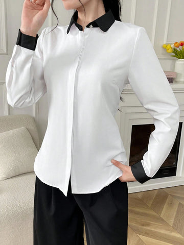 Women's Business Commuting All-Match Solid Color Shirt Office Interview