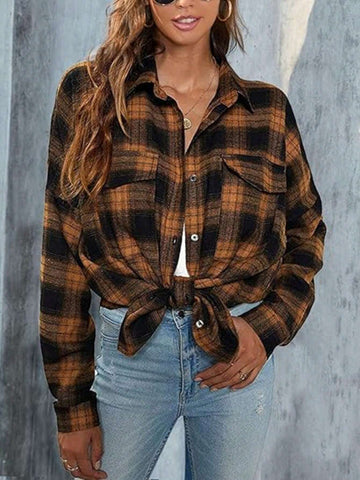 Women's Button Down Flannel Shirts Plaid Shacket Long Sleeve Collared Business Casual Tops Work Blouses