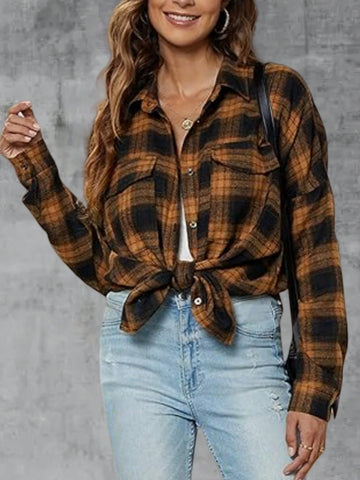 Women's Button Down Flannel Shirts Plaid Shacket Long Sleeve Collared Business Casual Tops Work Blouses