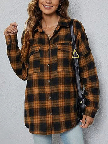Women's Button Down Flannel Shirts Plaid Shacket Long Sleeve Collared Business Casual Tops Work Blouses
