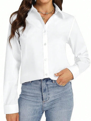 Women's Button Down Shirts Classic Fit Dress Shirt Work Business Casual Long Sleeve Blouse Tops