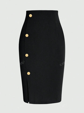 Women's Button Front Slit Fashionable Skirt For Daily Wear