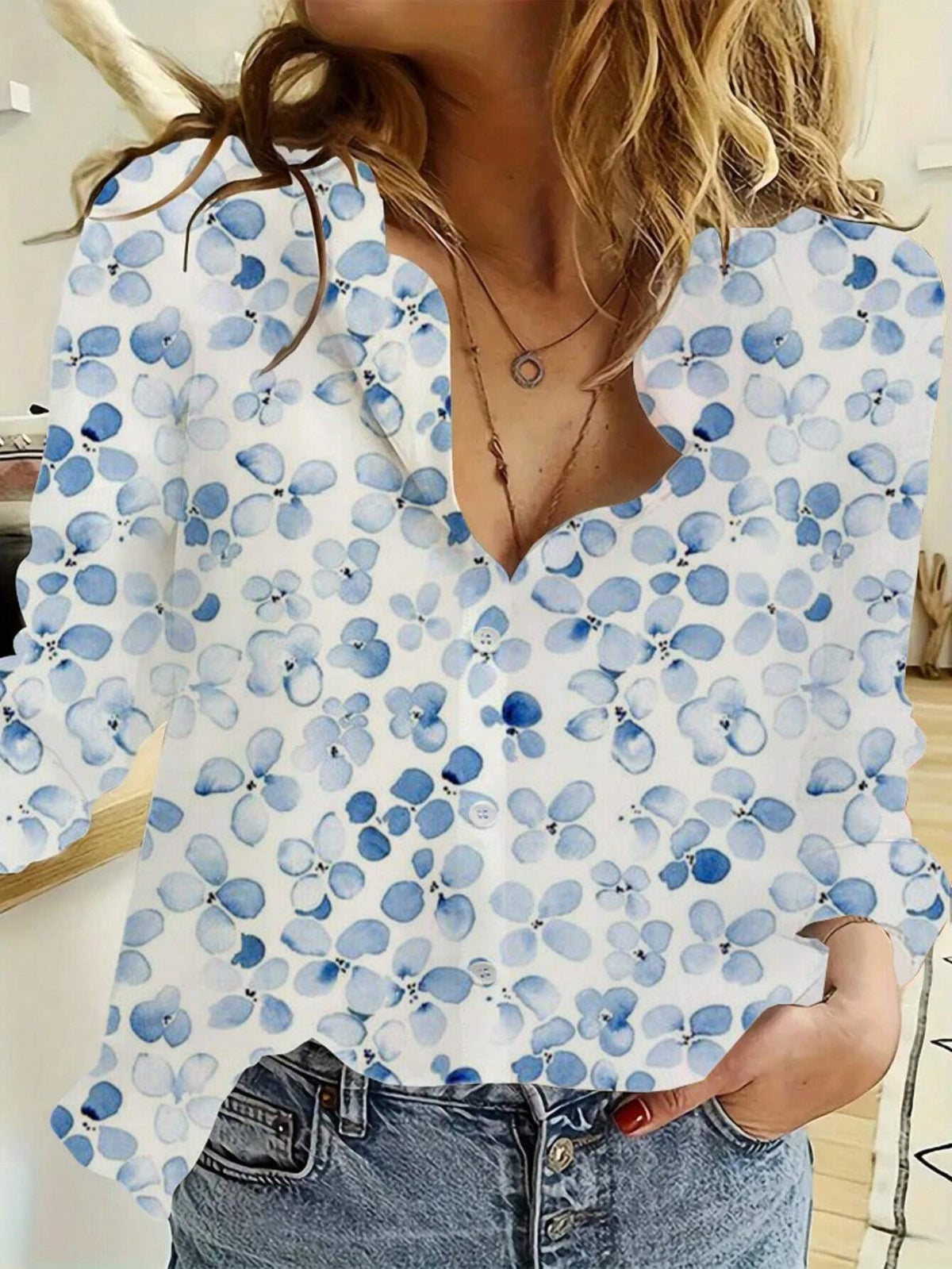 Women's Casual All-Over Allover Print Long Sleeve Shirt