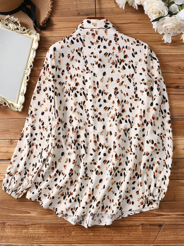 Women's Casual Allover Print Front Button Lantern Sleeve Long Sleeve Shirt, Autumn