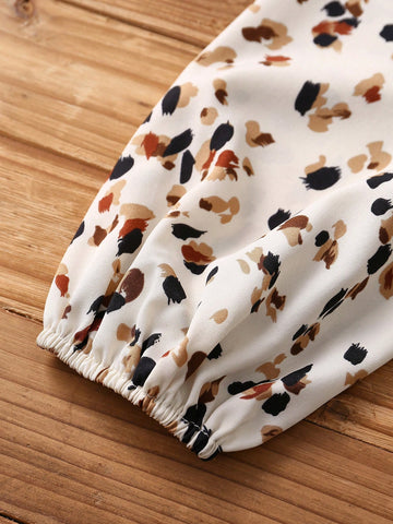 Women's Casual Allover Print Front Button Lantern Sleeve Long Sleeve Shirt, Autumn