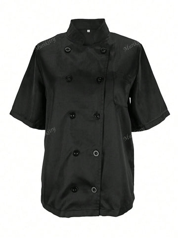 Women's Casual Button-Down Loose Short Sleeve Shirt, Solid Color, Summer