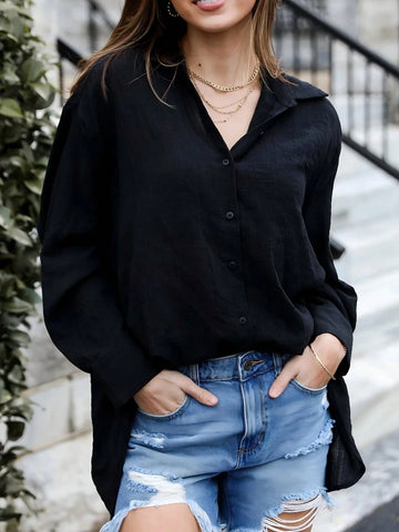 Women's Casual Button Up Loose Fit Drop Shoulder Cardigan Blouse, Comfortable & Fashionable, Spring & Autumn