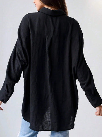 Women's Casual Button Up Loose Fit Drop Shoulder Cardigan Blouse, Comfortable & Fashionable, Spring & Autumn