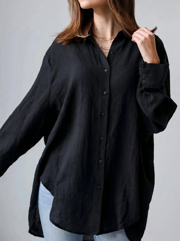 Women's Casual Button Up Loose Fit Drop Shoulder Cardigan Blouse, Comfortable & Fashionable, Spring & Autumn