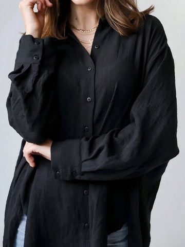 Women's Casual Button Up Loose Fit Drop Shoulder Cardigan Blouse, Comfortable & Fashionable, Spring & Autumn