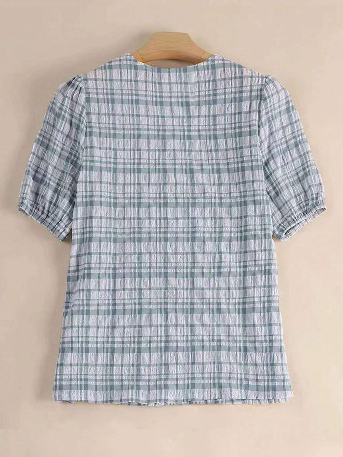 Women's Casual Checked Puff Sleeve Shirt, Summer