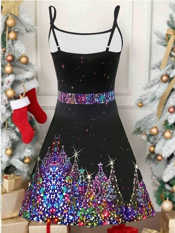 Women's Casual Christmas Fantasy Colorful Print Slip Dress