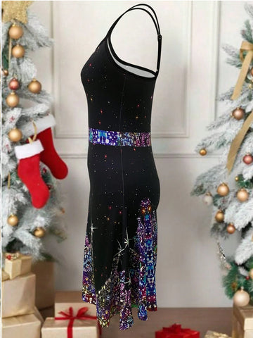 Women's Casual Christmas Fantasy Colorful Print Slip Dress