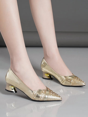 Women's Casual Chunky Heel Pointed Toe Single Shoes