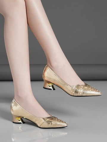 Women's Casual Chunky Heel Pointed Toe Single Shoes