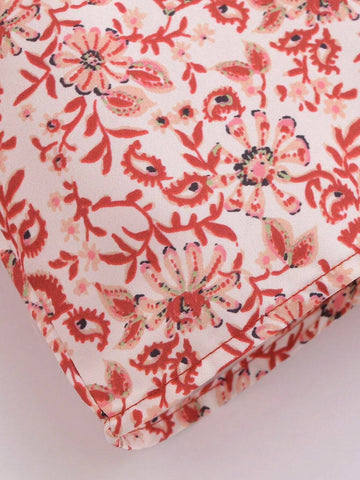 Women's Casual Collar Tie-Front Floral Printed Shirt