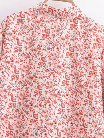Women's Casual Collar Tie-Front Floral Printed Shirt