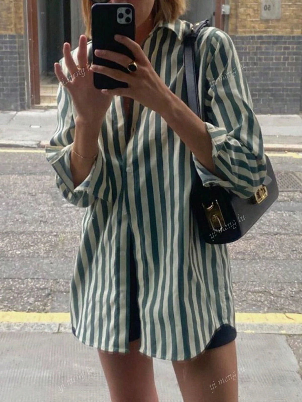 Women's Casual Color Block Striped Long Sleeve Shirt, Spring And Autumn