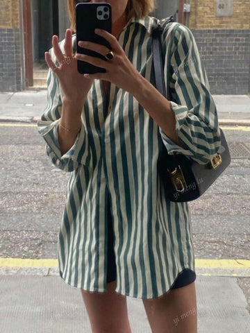 Women's Casual Color Block Striped Long Sleeve Shirt, Spring And Autumn