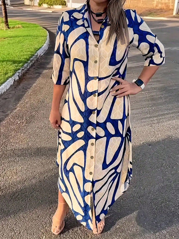 Women's Casual Commuter Elegant Geometric Print Decor Shirt Dress