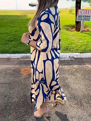 Women's Casual Commuter Elegant Geometric Print Decor Shirt Dress