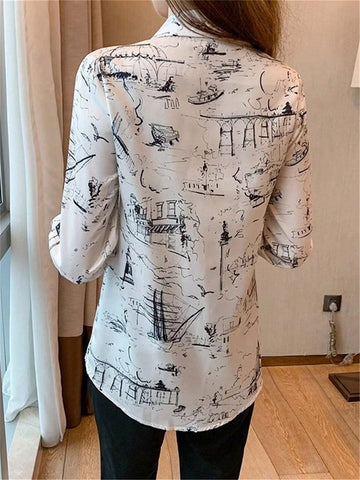 Women's Casual Commuter Long Sleeve Printed Blouse