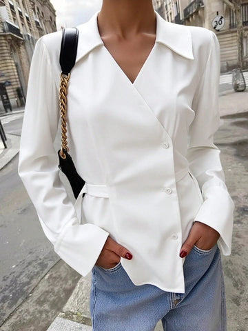 Women's Casual Commuter Solid Color Long Sleeve Shirt