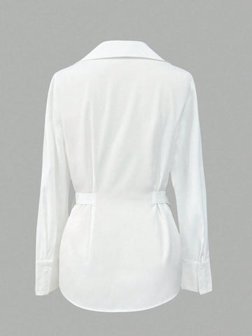 Women's Casual Commuter Solid Color Long Sleeve Shirt