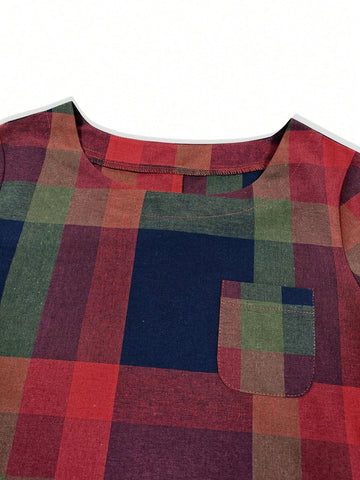 Women's Casual Crew Neck Plaid Short Dress, Autumn