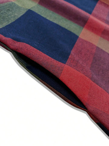 Women's Casual Crew Neck Plaid Short Dress, Autumn