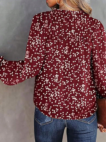 Women's Casual Ditsy Floral Print Lapel Lantern Sleeve Shirt For Autumn