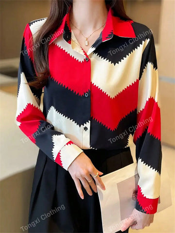 Women's Casual Elegant Long Sleeve Collared Blouse, Clothing For Women