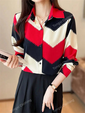 Women's Casual Elegant Long Sleeve Collared Blouse, Clothing For Women